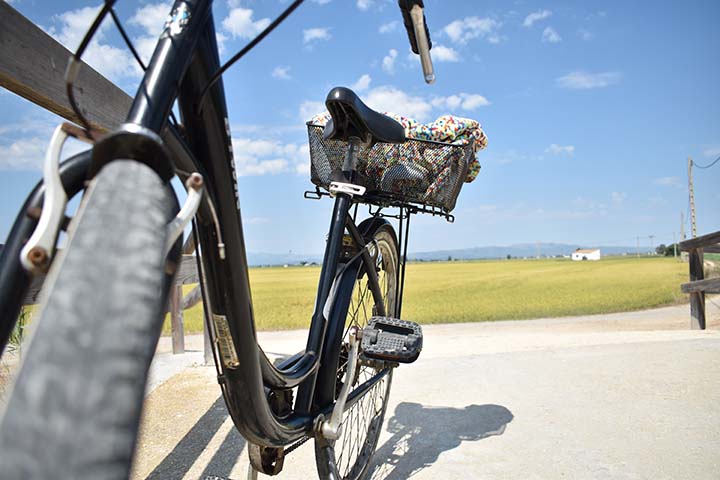 bicicleta negra en el Delta del Ebro para hacer rutas en bicicleta